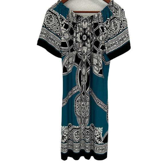 Saint Tropez West Dress Women 8 Multi Paisley Comfy Casual Stretch Peasant Boho - Picture 1 of 10